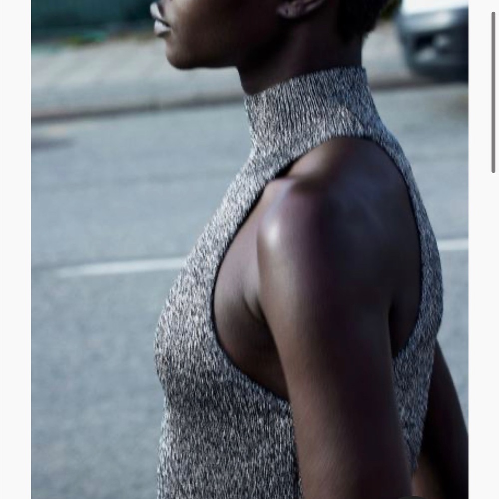 H&M Metallic Silver thread Gray knit Mock Neck top